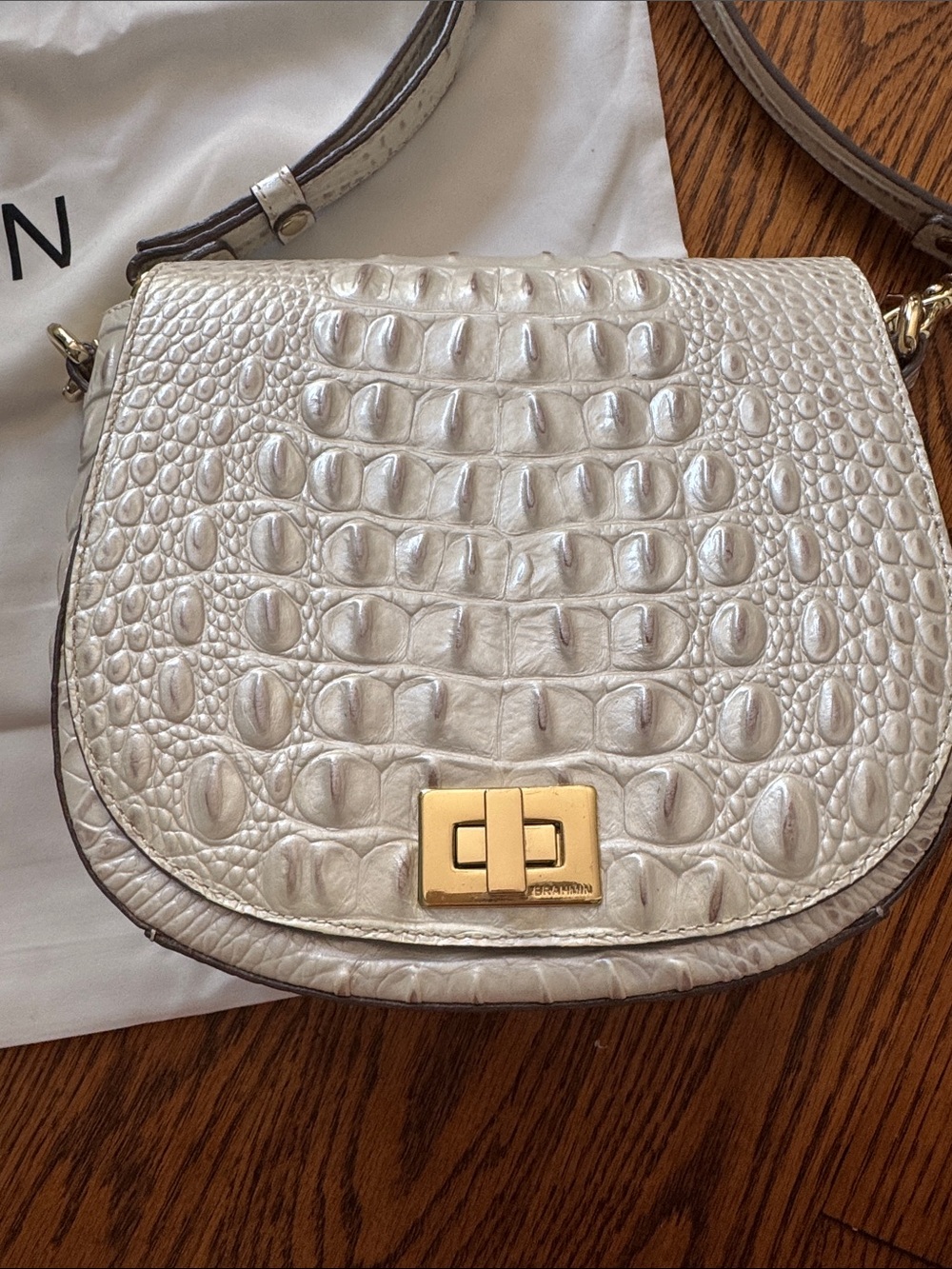 Brahmin white Croc-Embossed Leather Crossbody with Gold Hardware - Picture 2 of 3